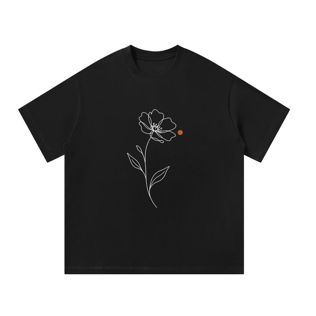 Botanical Line Art Oversized Tee - Black